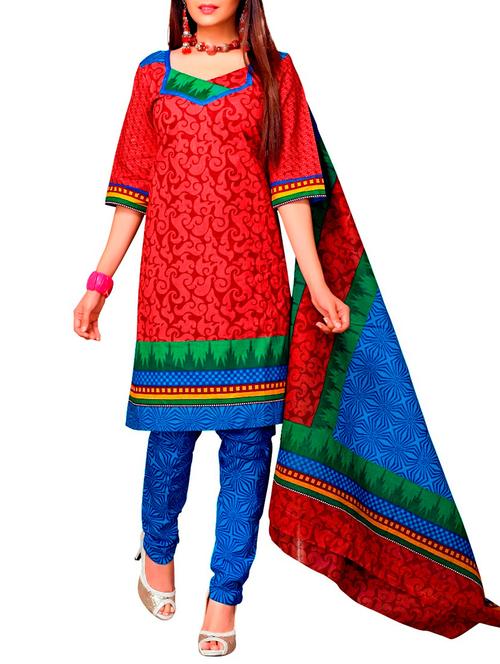multi colored cotton unstitched suit - 12062824 - Very Small Image - 1