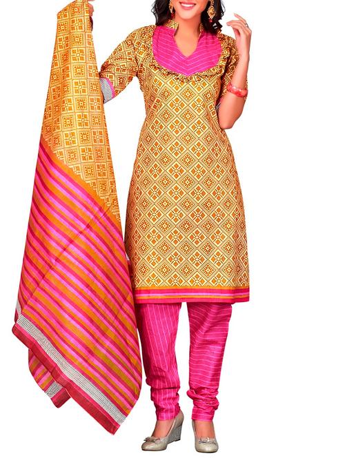 multi colored cotton unstitched suit - 12062851 - Very Small Image - 1