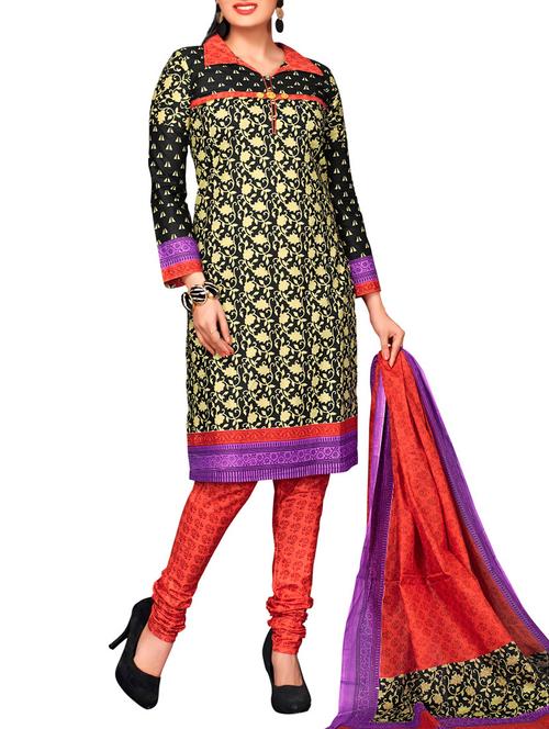 multi colored cotton unstitched suit - 12062907 - Very Small Image - 1