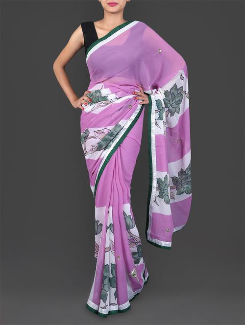 purple printed georgette saree - 1206365 - Very Small Image - 1