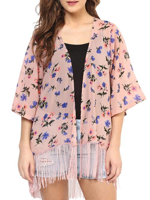 floral fringe lace hem shrug - 12079173 - Very Small Image - 1