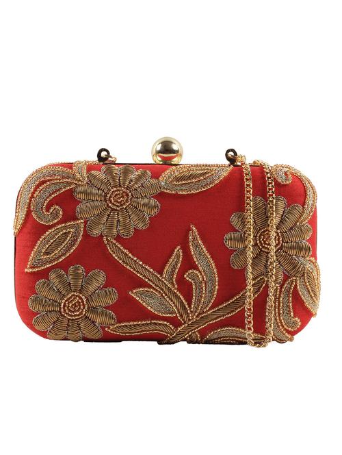 red faux silk embellished box clutch - 12079282 - Very Small Image - 1