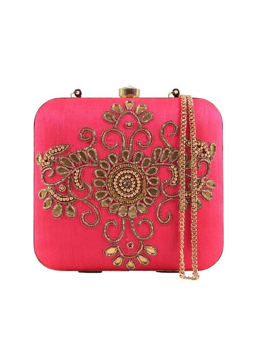 pink jute embellished box clutch - 12079287 - Very Small Image - 1