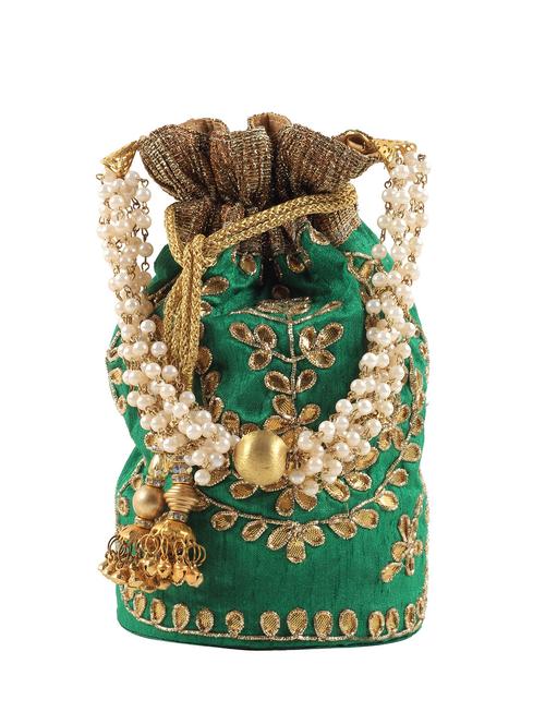 green faux silk embellished potli - 12079289 - Very Small Image - 1