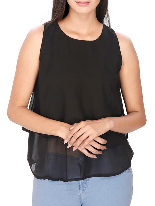 solid black poly georgette top - 12082055 - Very Small Image - 1