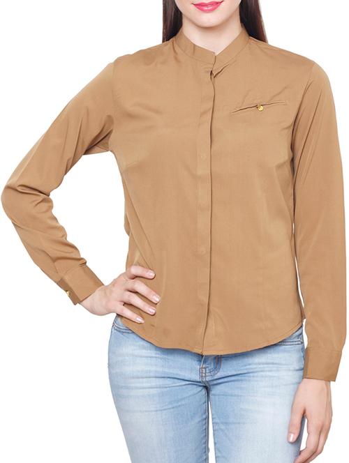 beige crepe regular shirt - 12082348 - Very Small Image - 1