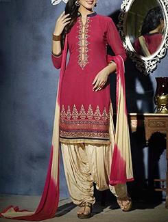 pink cotton embroidered unstitched suits - 12083205 - Very Small Image - 1