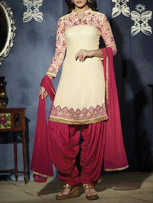 cream cotton embroidered unstitched suit - 12083210 - Very Small Image - 1