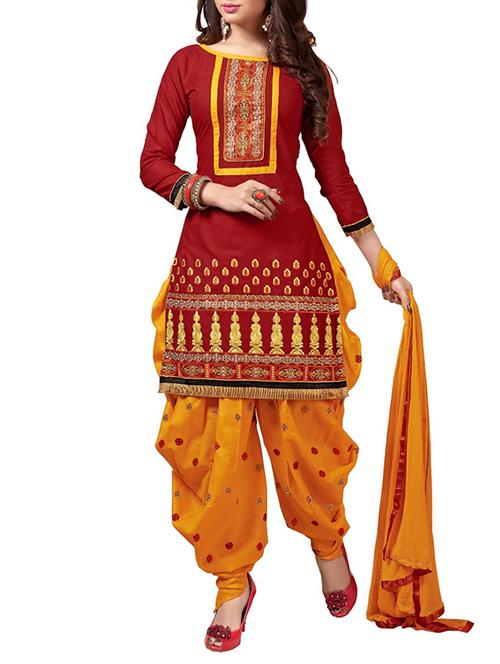 maroon cotton embroidered unstitched suit - 12083215 - Very Small Image - 1