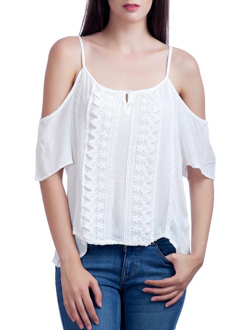 white lycra cold shoulder top - 12086195 - Very Small Image - 1