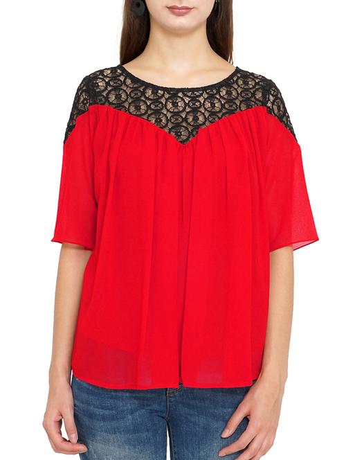 red poly georgette regular top - 12086671 - Very Small Image - 1
