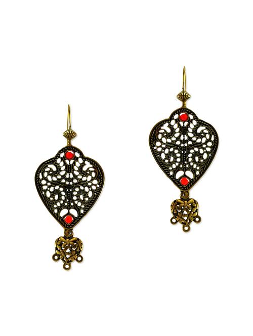 antique gold jaali metal earrings - 12087605 - Very Small Image - 1