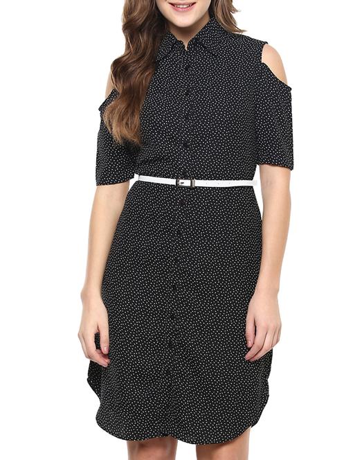cold shoulder belted a-line dress - 12087644 - Very Small Image - 1