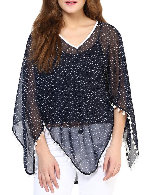 navy blue printed georgette top - 12087654 - Very Small Image - 1