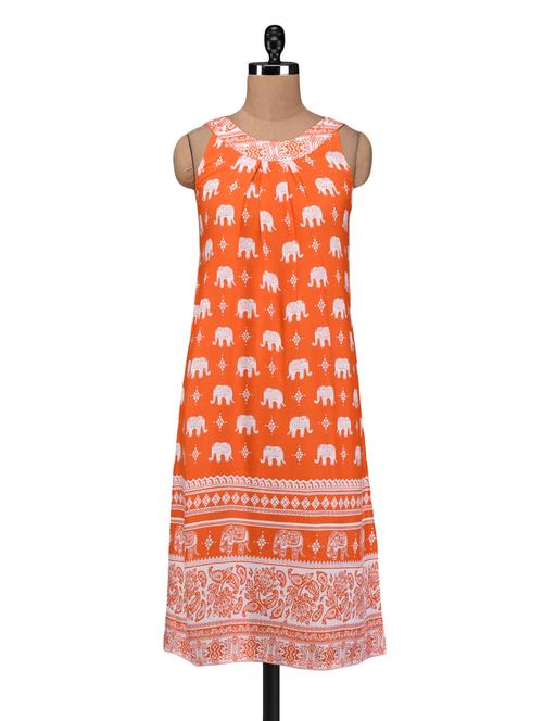 orange printed rayon kurta - 1208866 - Very Small Image - 1