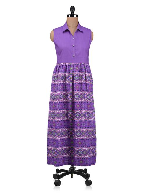 purple printed cotton kurta - 1208867 - Very Small Image - 1