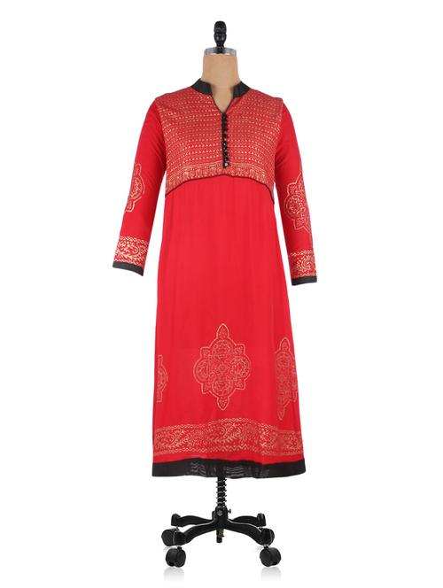 red cotton printed kurti - 1208896 - Very Small Image - 1