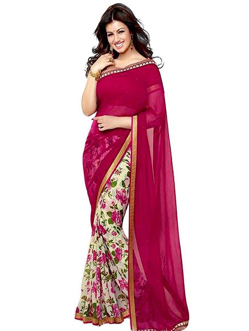 red georgette printed saree with blouse - 12094920 - Very Small Image - 1