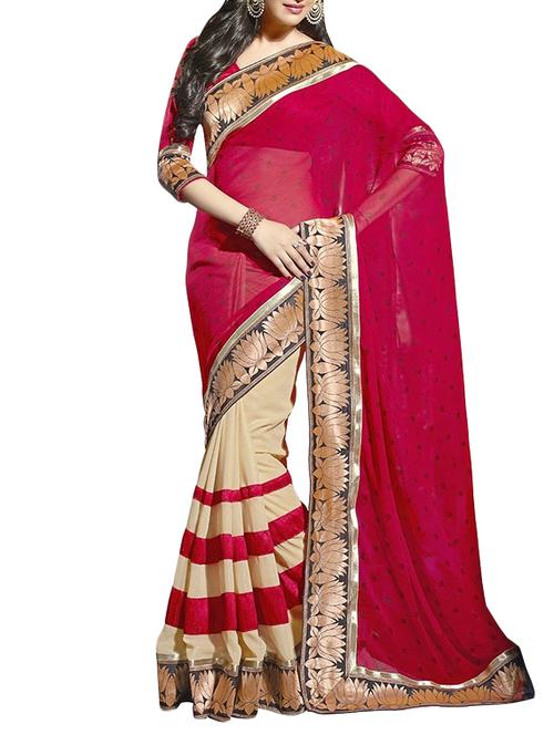 red georgette printed saree with blouse - 12094948 - Very Small Image - 1