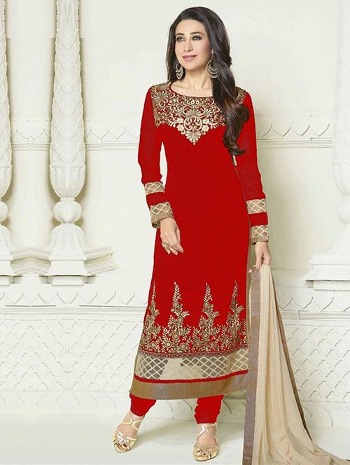 red georgette unstitched suit - 12095170 - Very Small Image - 1