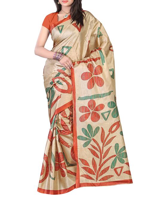 orange silk printed saree with blouse - 12095308 - Very Small Image - 1