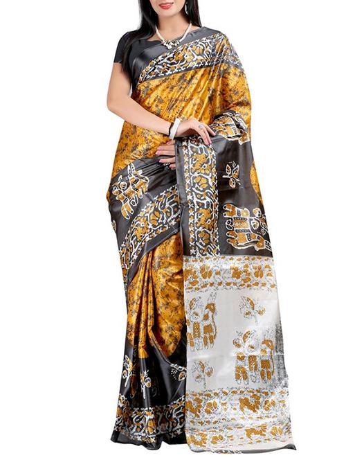 red silk printed saree with blouse - 12095316 - Very Small Image - 1
