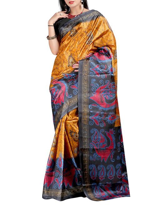 orange silk printed saree with blouse - 12095343 - Very Small Image - 1