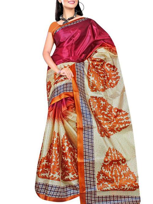 yellow silk printed saree with blouse - 12095367 - Very Small Image - 1