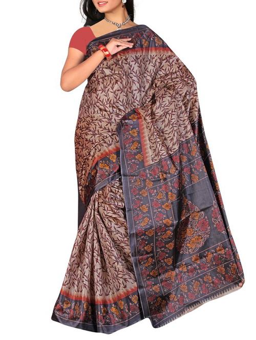 yellow silk printed saree with blouse - 12095373 - Very Small Image - 1