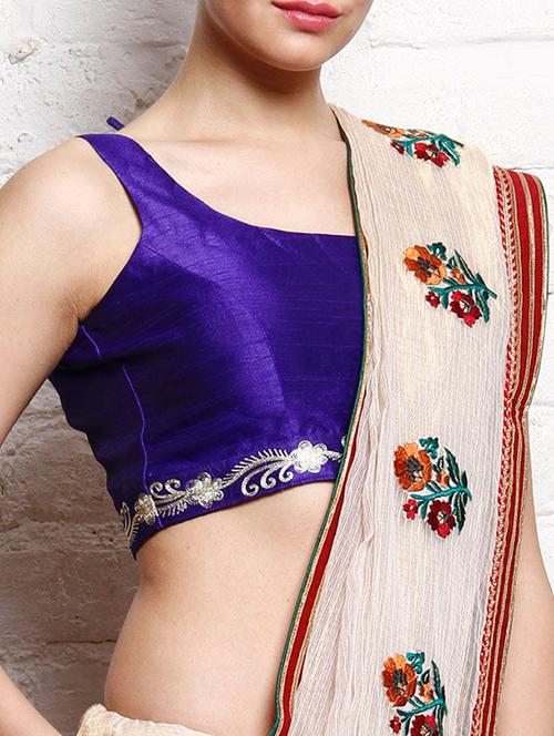 royal blue dupion embroidered sleeveless blouse - 12095435 - Very Small Image - 1