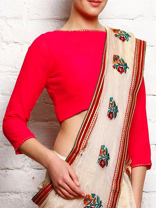 fuchsia georgette three-quarter sleeved stitched blouse - 12095439 - Very Small Image - 1