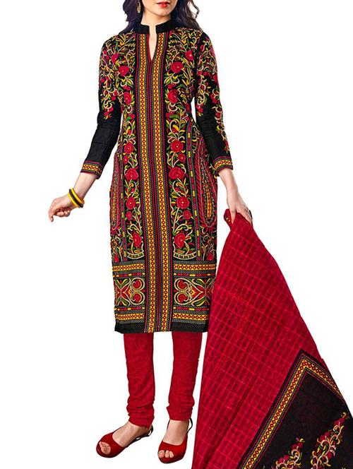 black cotton unstitched suit - 12096861 - Very Small Image - 1
