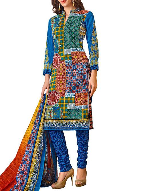 multi colored cotton unstitched suit - 12096867 - Very Small Image - 1