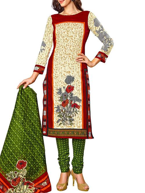 beige cotton unstitched suit - 12096870 - Very Small Image - 1