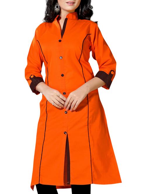 orange cotton straight kurti - 12096909 - Very Small Image - 1