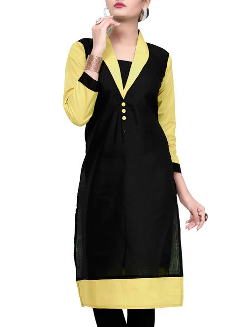 yellow cotton straight kurti - 12096954 - Very Small Image - 1