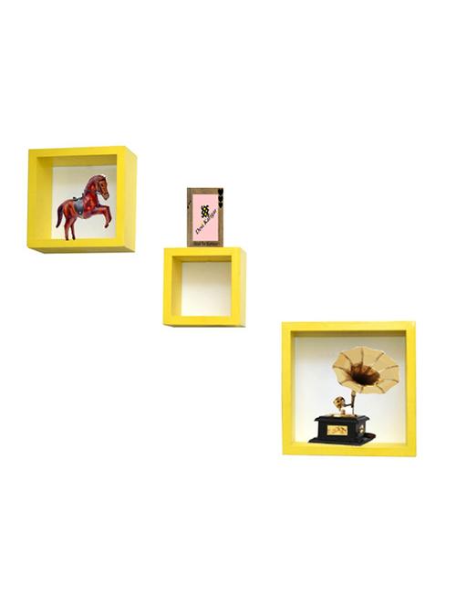 desi karigar wall mount shelves square shape set of 3 yellow wall shelves - 12097009 - Very Small Image - 1