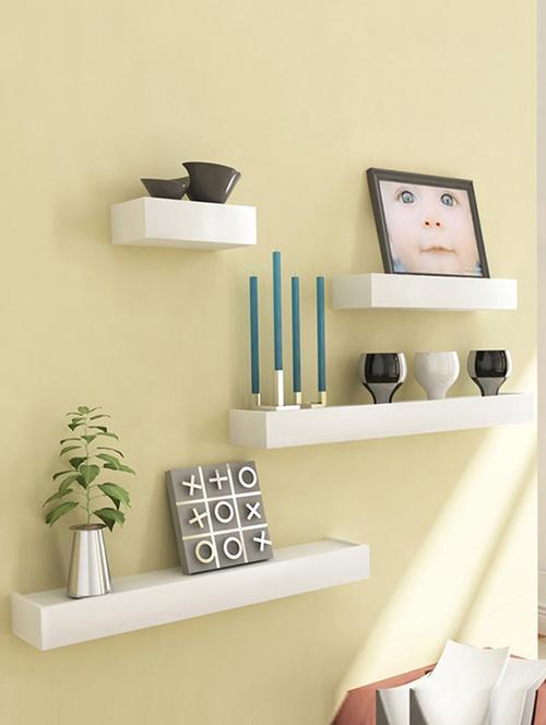 desi karigar white engineered wood wall shelves - set of 4 - 12097018 - Very Small Image - 1