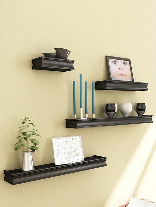 desi karigar black mango wood & mdf wall shelves - set of 4 - 12097021 - Very Small Image - 1