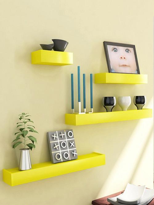 desi karigar yellow wooden wall shelves - set of 4 - 12097023 - Very Small Image - 1