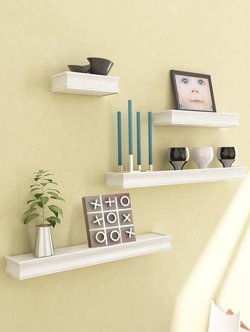 desi karigar white mango wooden & mdf wall shelves - set of 4 - 12097025 - Very Small Image - 1