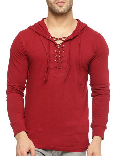 solid maroon cotton t-shirt - 12097529 - Very Small Image - 1