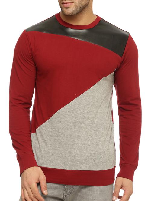 red cotton color block t-shirt - 12097559 - Very Small Image - 1