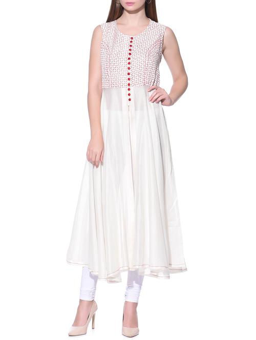 off-white chanderi sleeveless high slit kurta - 12100528 - Very Small Image - 1
