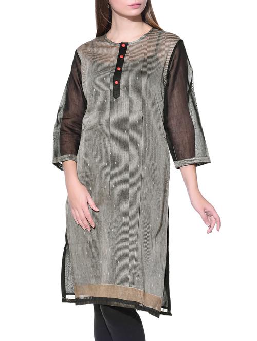 beige and black chanderi kurta - 12100536 - Very Small Image - 1