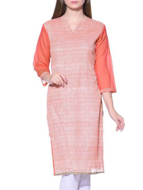 beige and red chanderi kurta - 12100538 - Very Small Image - 1