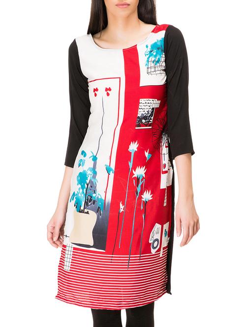 multicolored poly crepe straight kurta - 12100806 - Very Small Image - 1