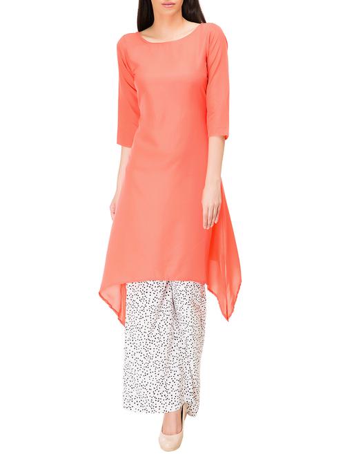 orange crepe asymmetric solid kurta - 12100822 - Very Small Image - 1