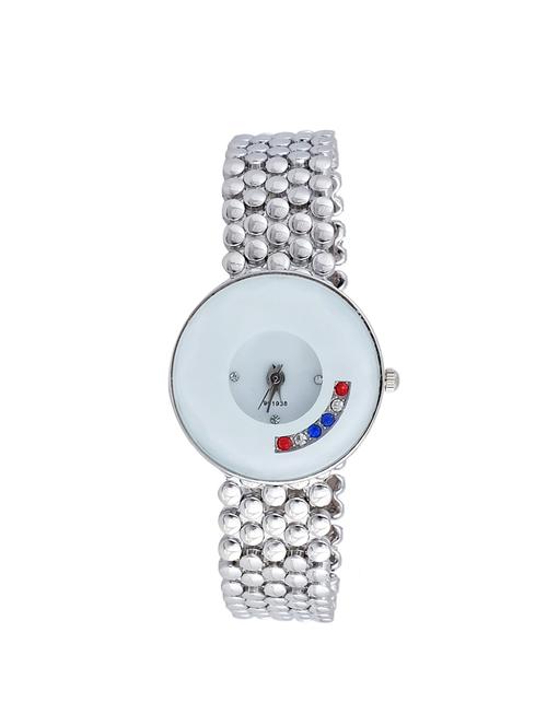 silver color, analog wrist watch with embellished stone - 12101228 - Very Small Image - 1