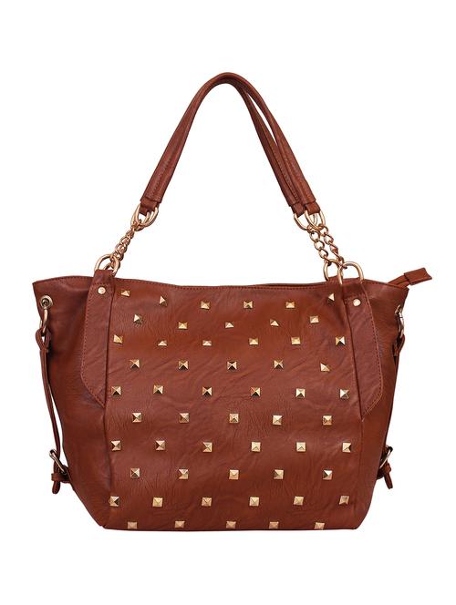 brown leatherette studded handbag - 12101674 - Very Small Image - 1